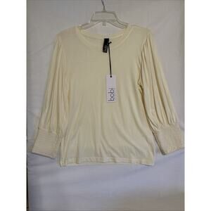 NWT Bobi Revolve Size Med Top Color Macadamia Shirred Balloon Sleeve Minimalist